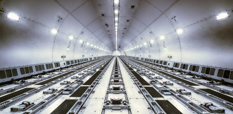 Inside of a cargo jet charter