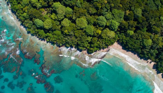 Aerial,View,From,Beach,In,Costa,Rica,At,The,Caribbean